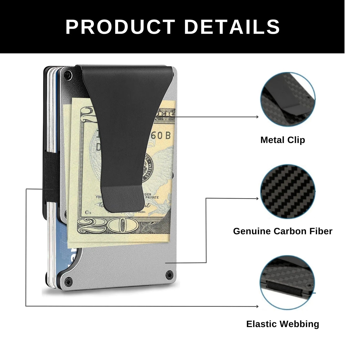 Carbon Fiber Minimalist Credit Card Holder & Money Clip Wallet for Men